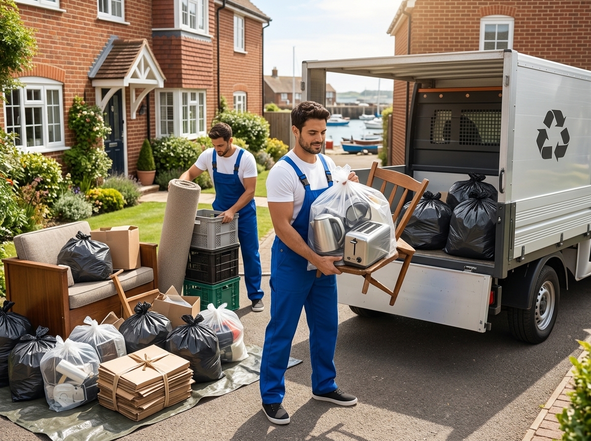 Rubbish removal team clearing waste in Hythe